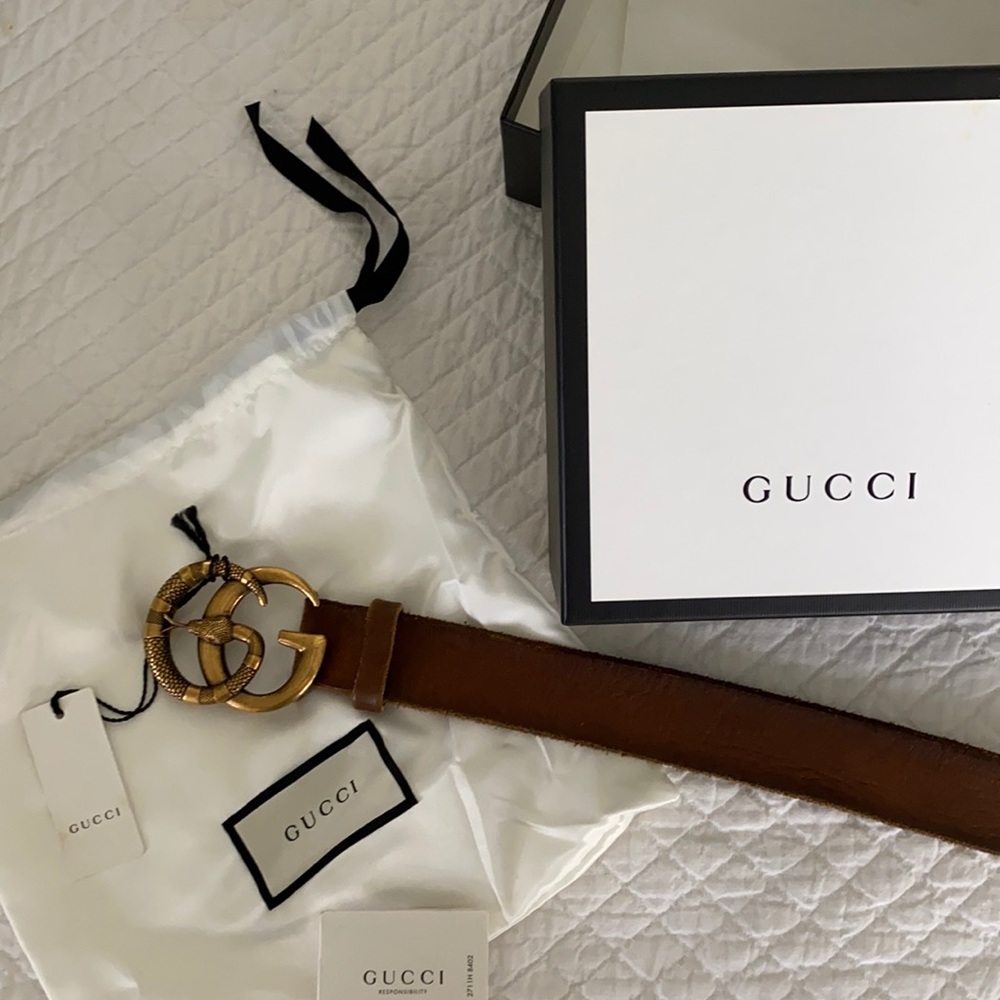 Leather belt with double G Buckle with snake